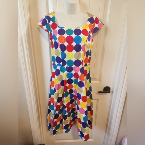 PUKAV Polka-dot Cocktail Dress Cap Sleeve 1950 Retro Swing Dress w/ Pockets Smal - Picture 3 of 10